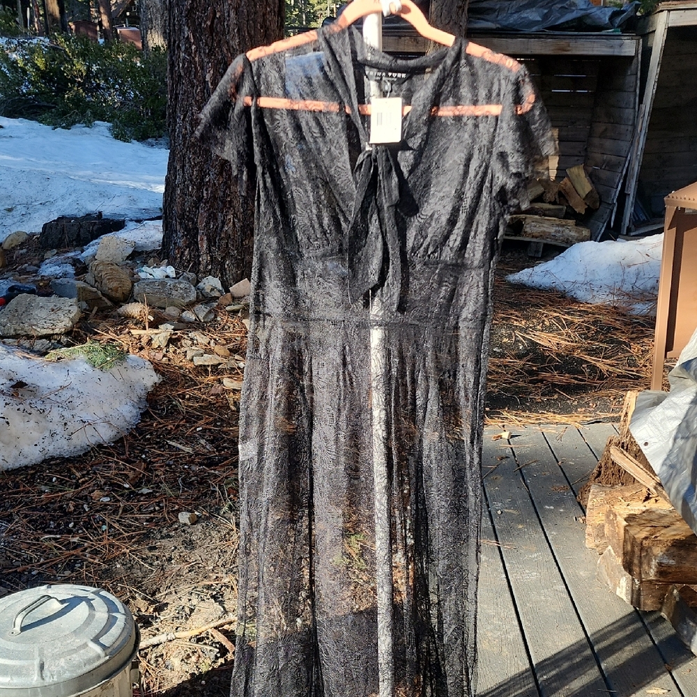 Trina Turk Black Sheer Lace Maxi Dress